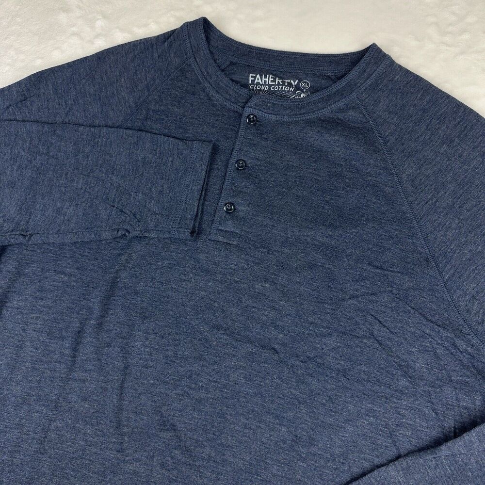 Faherty Cloud Cotton Henley Shirt Men's XL Blue Solid Pima Long Sleeve Stretch